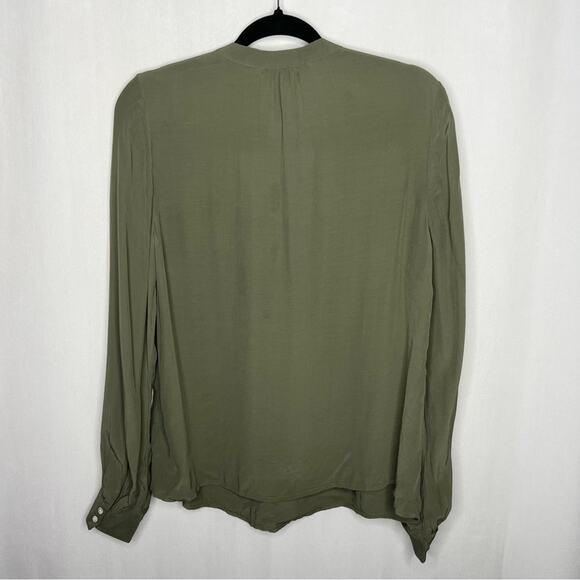 LUCKY BRAND / olive army green floral embroidered peasant popover blouse / S - Picture 2 of 7